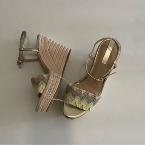 Copper Key Ankle Strap Espadrilles Platform Wedge